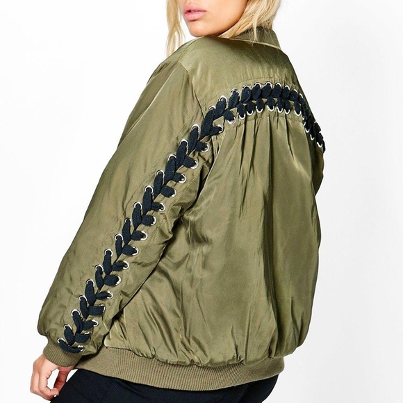 Jordyn Woods x Boohoo Eyelet and Lace Up Bomber Jacket - Picture 3 of 8